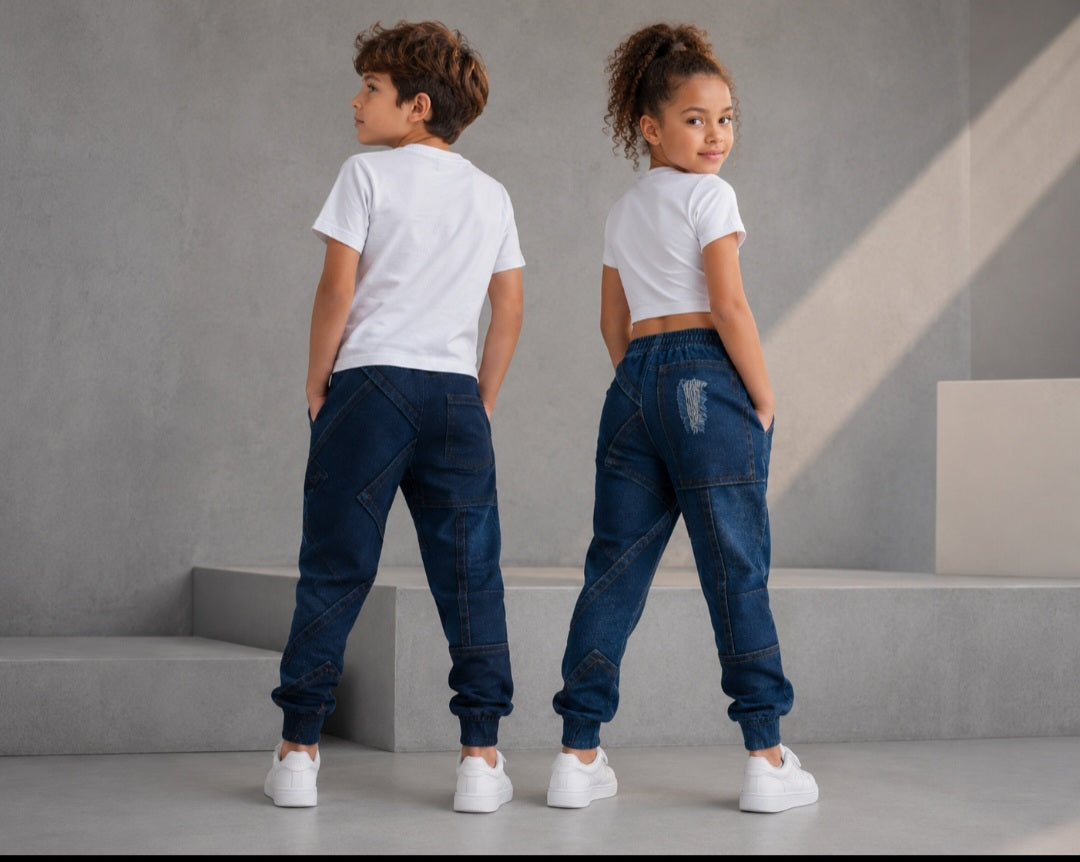 Youth Denim Joggers - Stylish and Comfortable Print for Kids