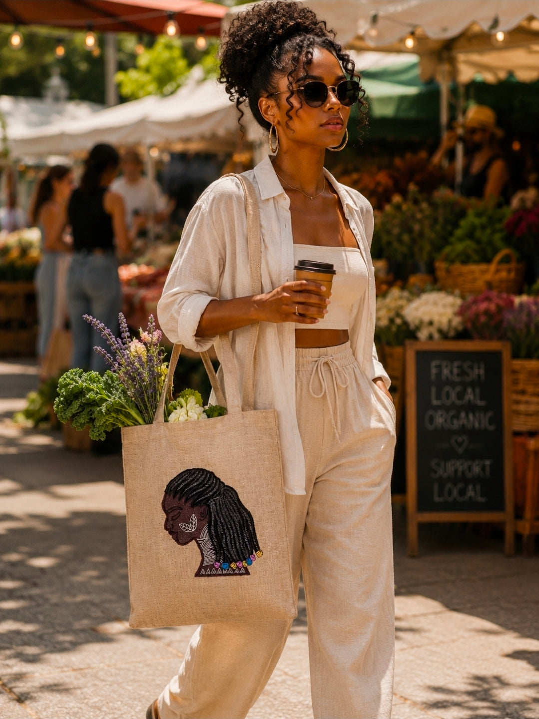 Michelle Burlap Embroidered Tote Bag – Handmade in the USA by Milady Creates Inc.