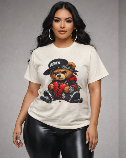 Broken Hearted Teddy Bear Graphic Tee — "Love Me" Street Art  T-Shirt