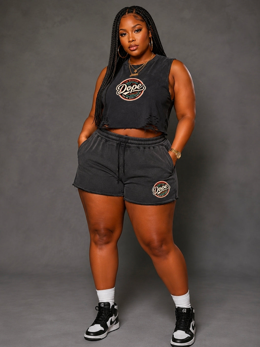 Dope Snow Washed Raw Edge Drawstring Shorts