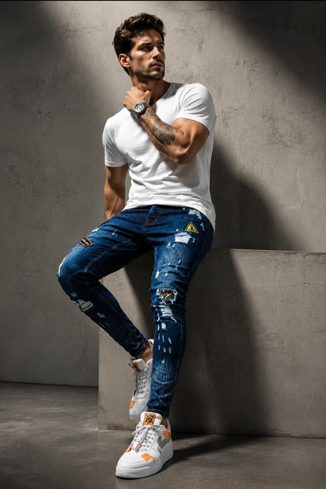 Men Demin embroidery skinny jeans