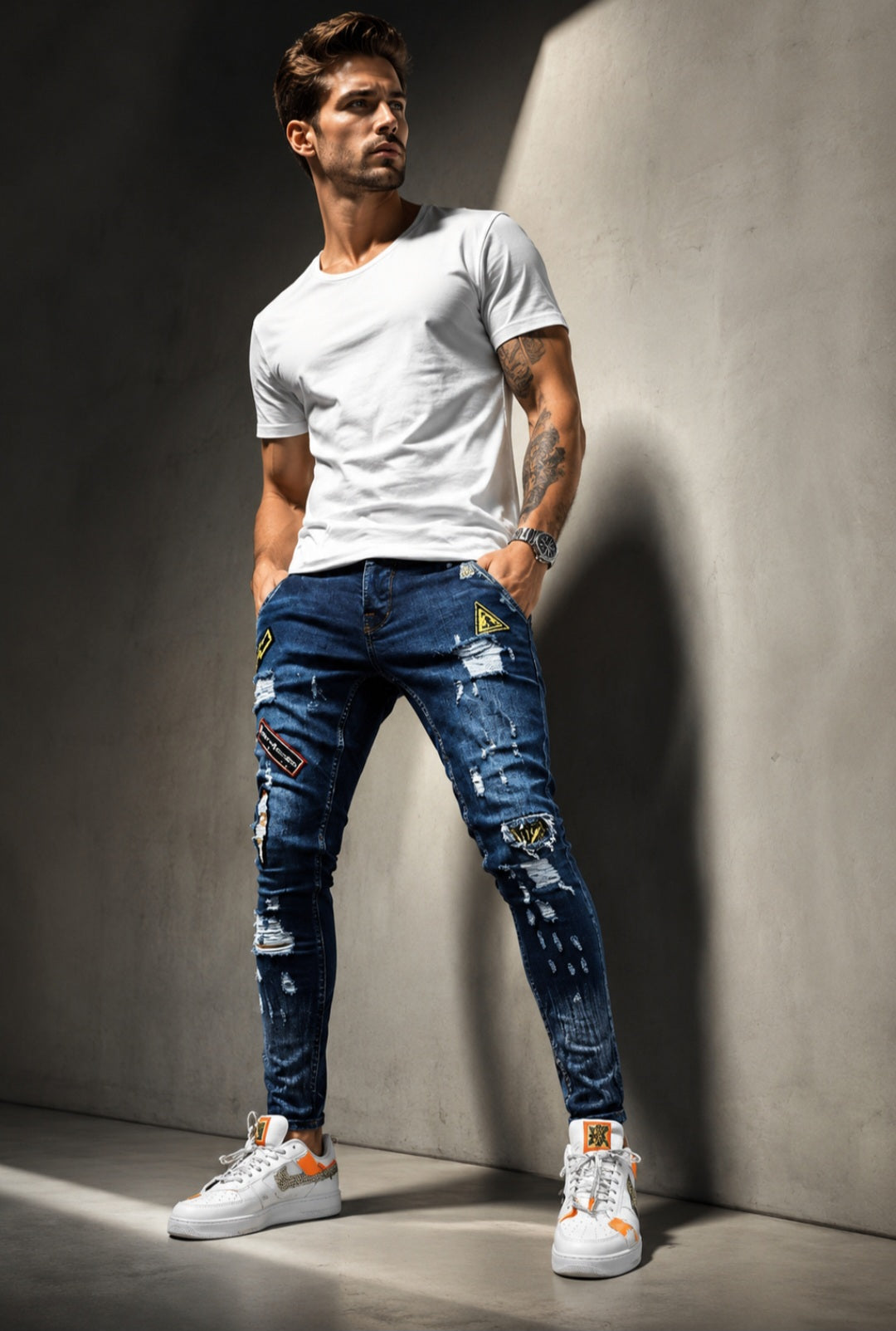 Men Demin embroidery skinny jeans