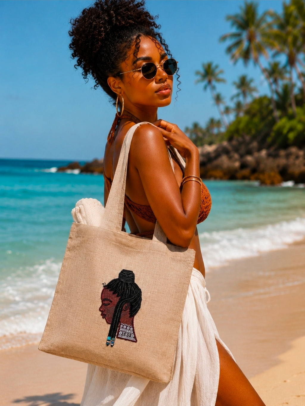 Nina Burlap Embroidered Tote Bag | Handmade in the USA | Milady Creates Inc.