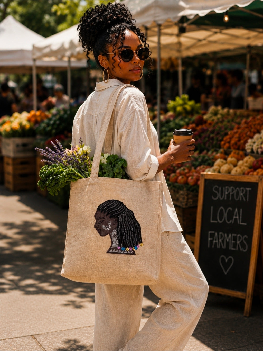 Michelle Burlap Embroidered Tote Bag – Handmade in the USA by Milady Creates Inc.