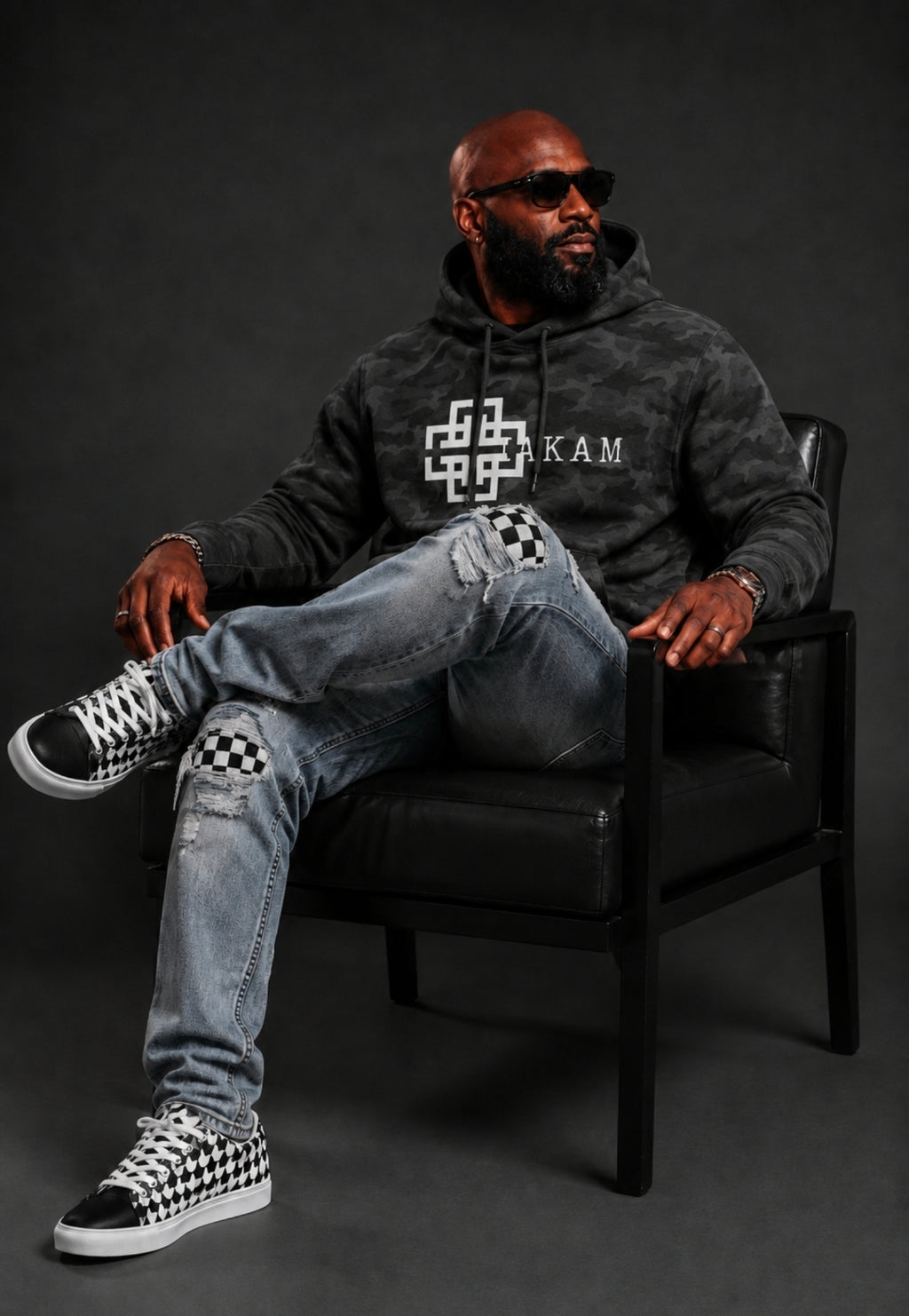 Men’s Distressed Checkerboard Patchwork Jeans – Urban Streetwear Denim