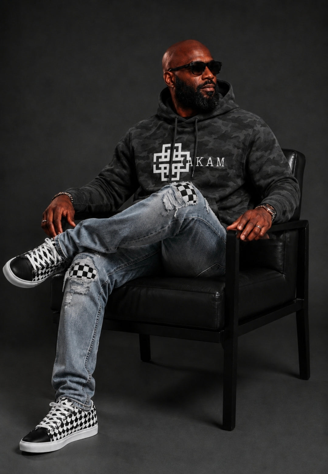 Men’s Distressed Checkerboard Patchwork Jeans – Urban Streetwear Denim