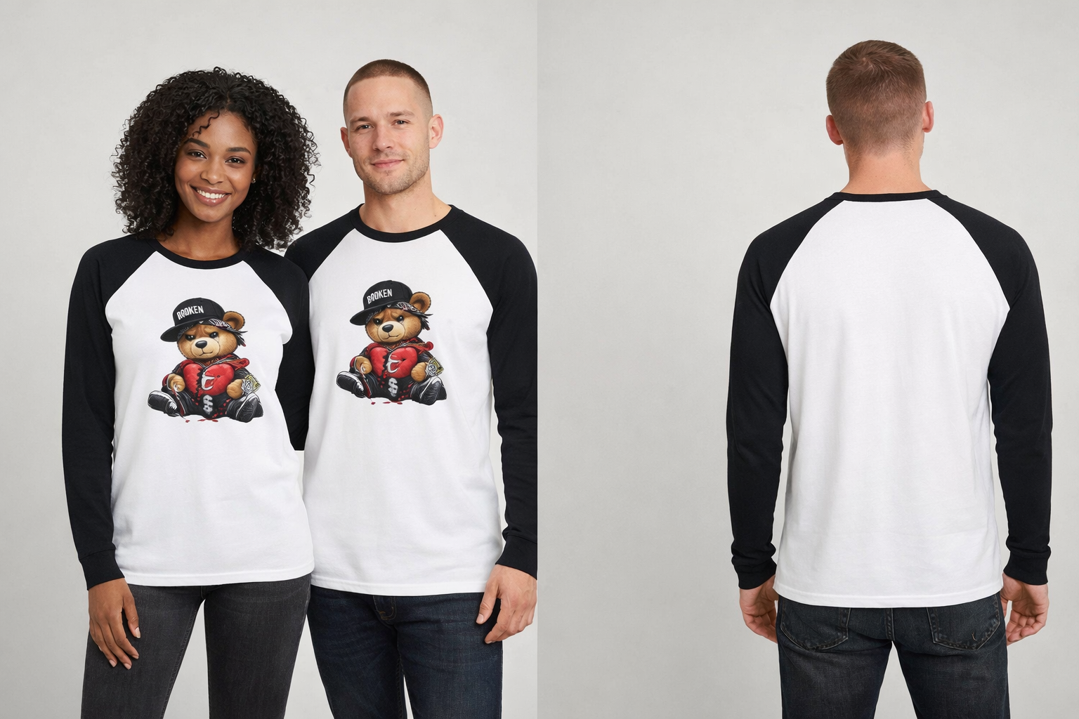 Broken Hearted Bear Shirt - Premium Raglan Long Sleeve for Emotional Comfort