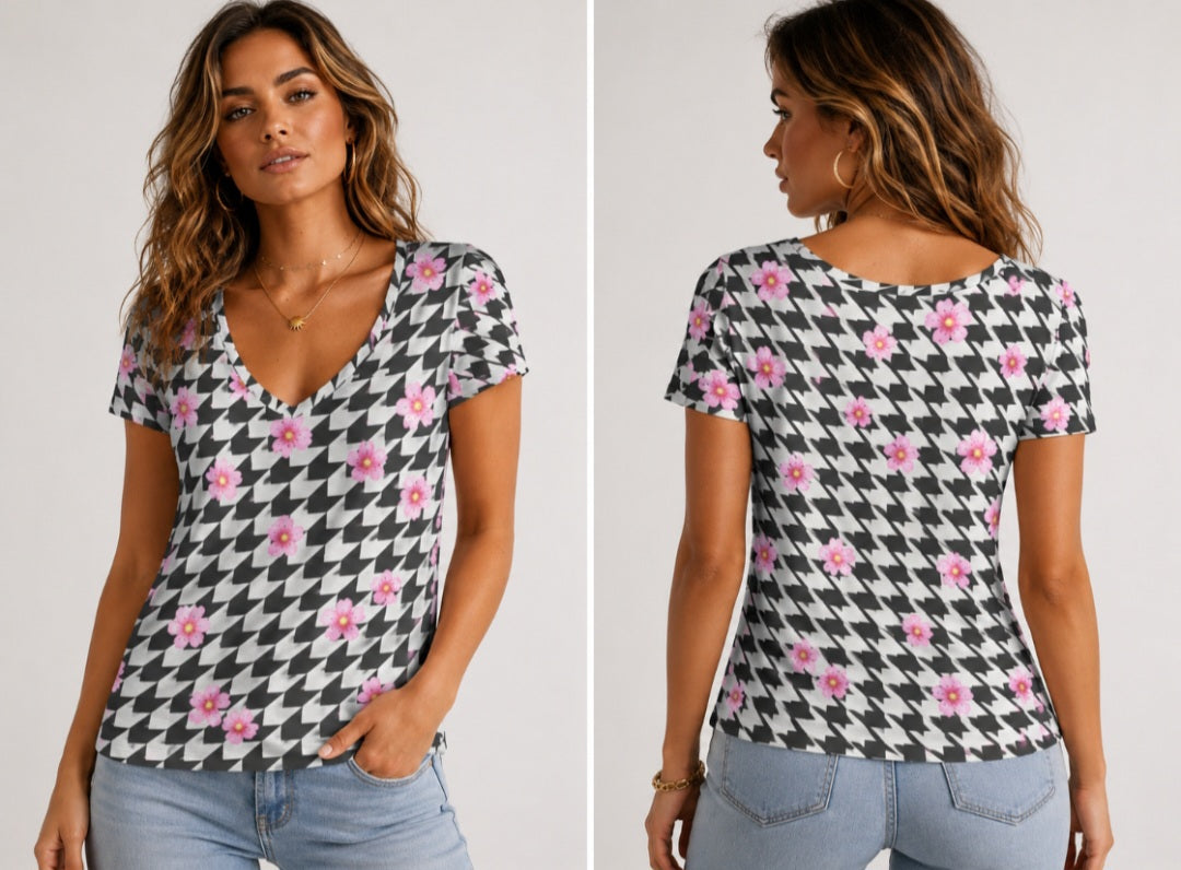 Racers Women's All-Over Print V-Neck Tee