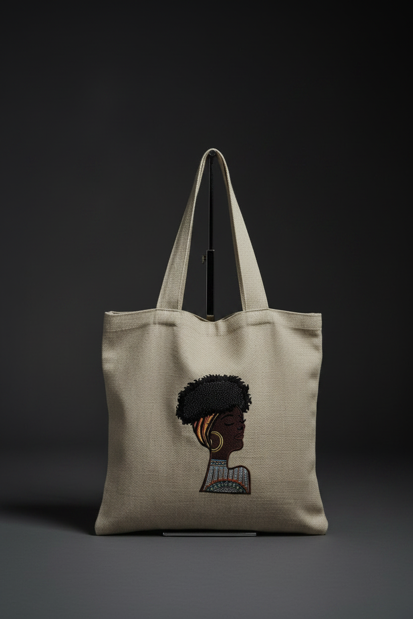 Shameeka Burlap Embroidered Tote Bag – Handmade in the USA by Milady Creates Inc.