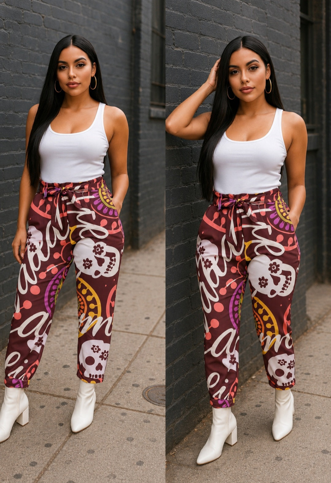 Crazy Skull 1 Women's Belted Tapered Pants