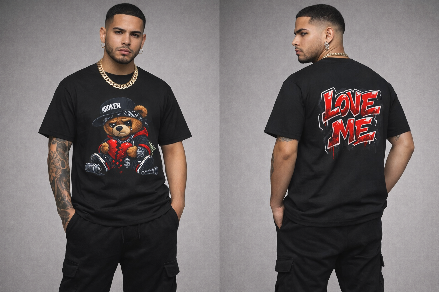Broken Hearted Teddy Bear Graphic Tee — "Love Me" Street Art  T-Shirt