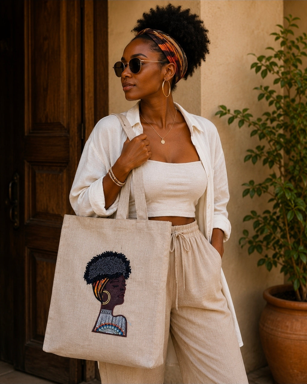 Shameeka Burlap Embroidered Tote Bag – Handmade in the USA by Milady Creates Inc.