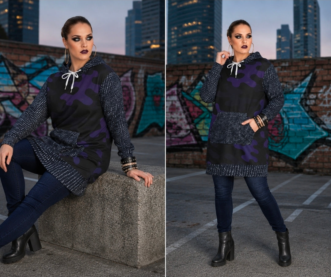 Women's Purple Camo Hoodie Dress for Stylish Comfort