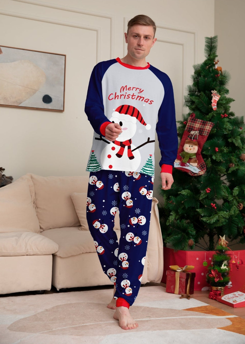 Snowman Christmas Pajamas for Family | Cartoon Parent-Child Printed Homewear