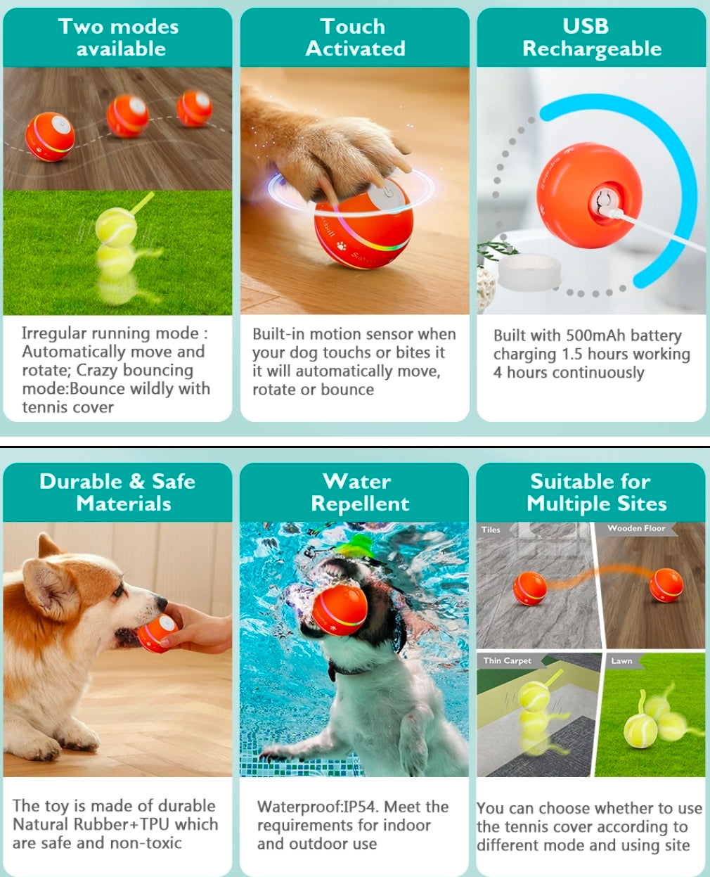 Interactive Dog Toys Dog Ball Durable Motion Activated Automatic Rolling Ball Toys For Small Medium Large Dogs USB Rechargeable