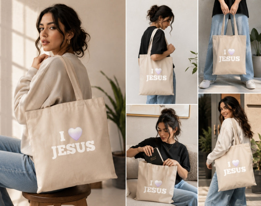 I love Jesus Tote Bag - Large Organic Eco-Friendly Stylish Faith Accessory