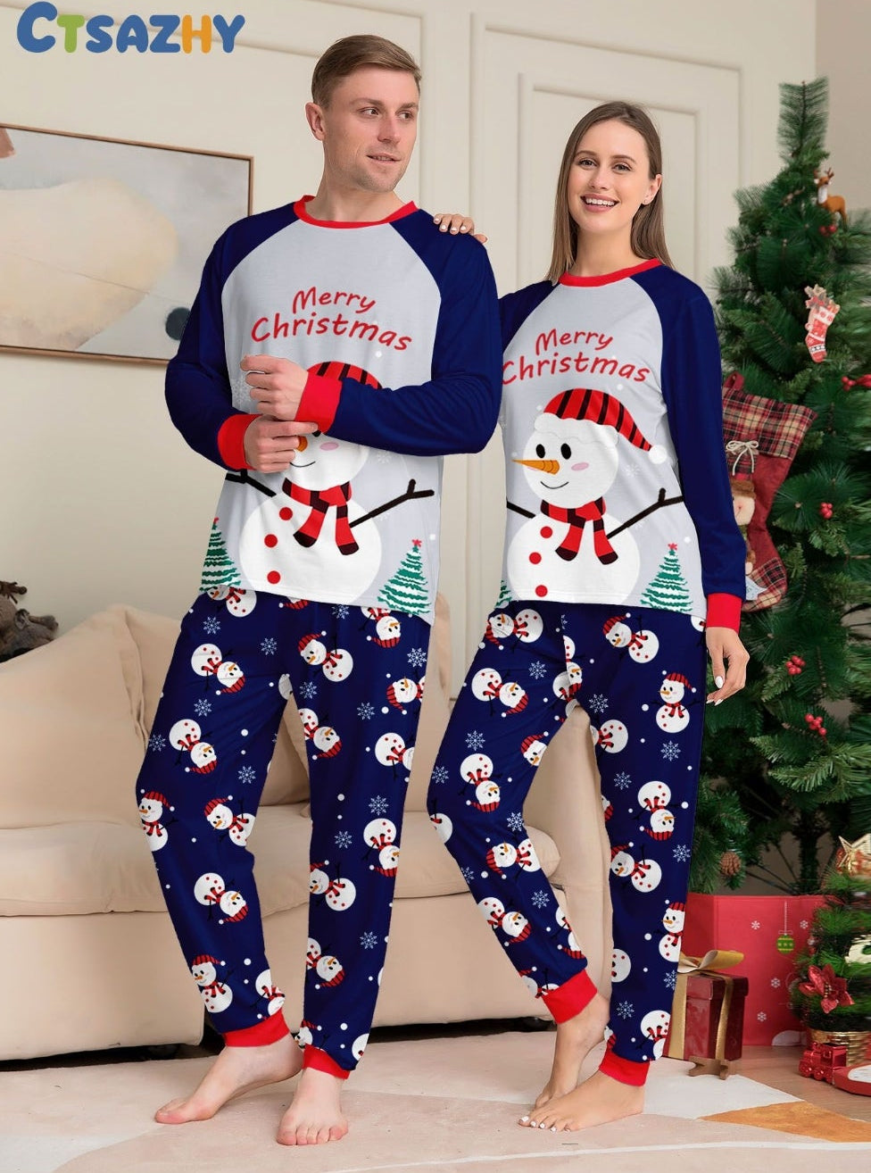Snowman Christmas Pajamas for Family | Cartoon Parent-Child Printed Homewear