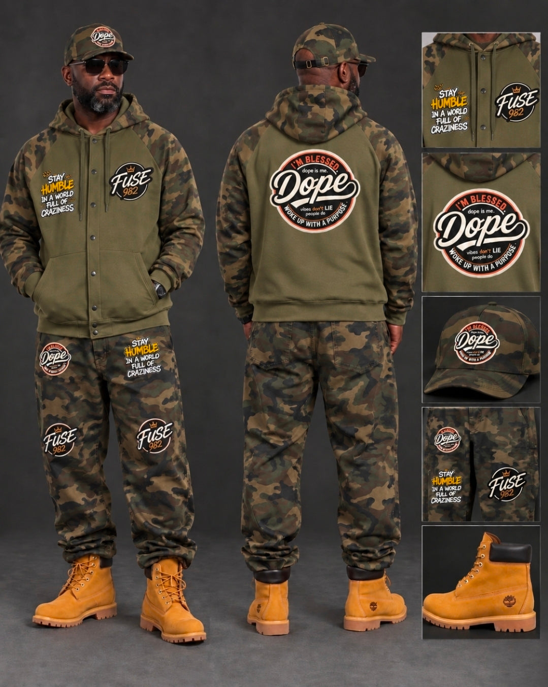 FUSE982 Unisex Camo-Splice Raglan Zip Hoodie