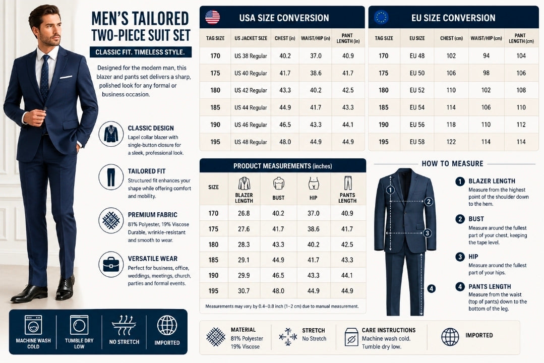 Men's Lapel Collar Long Sleeve Blazer and Pants Set