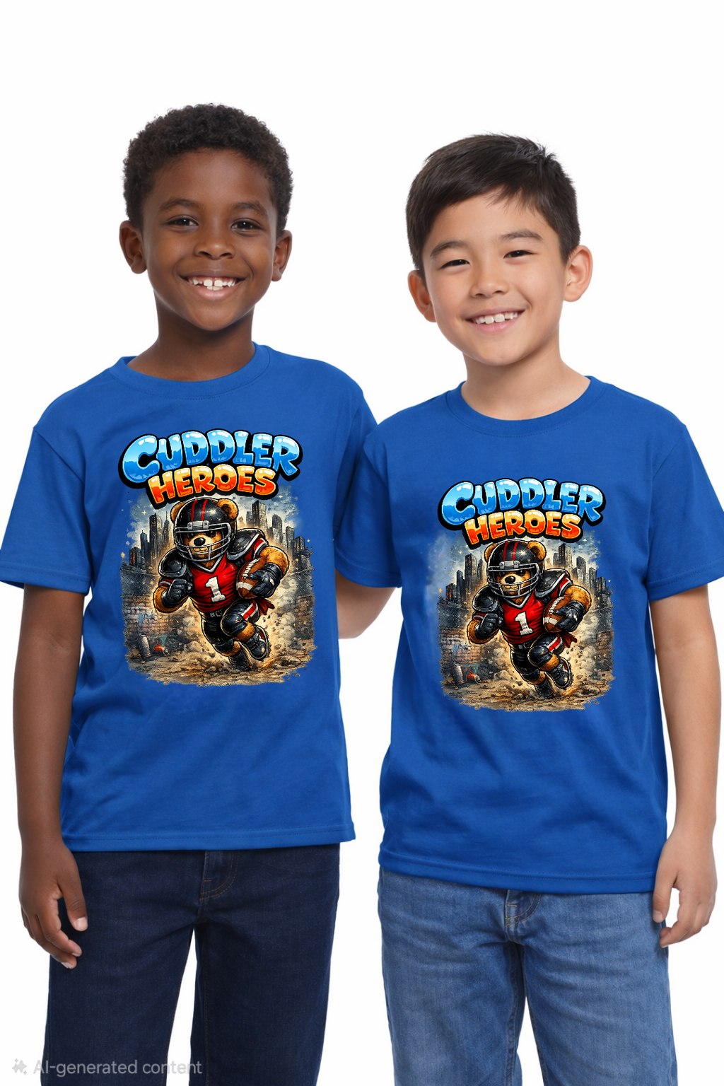 Kids Football Bear T-Shirt - Cuddler Heroes Graphic Tee for Boys and Girls