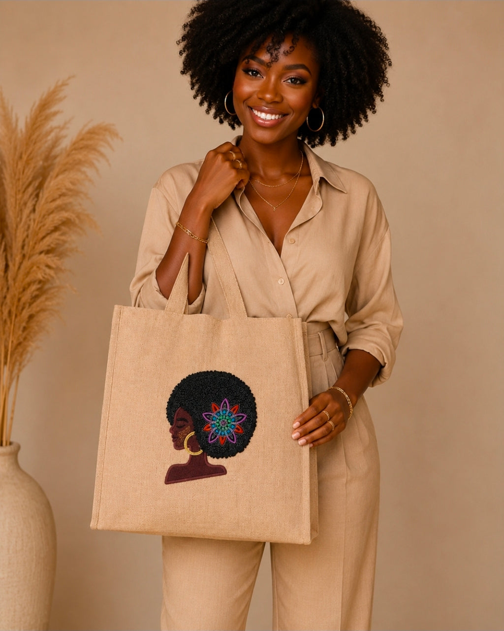 Sylvia Burlap Embroidered Tote Bag – Handmade in the USA by Milady Creates Inc.
