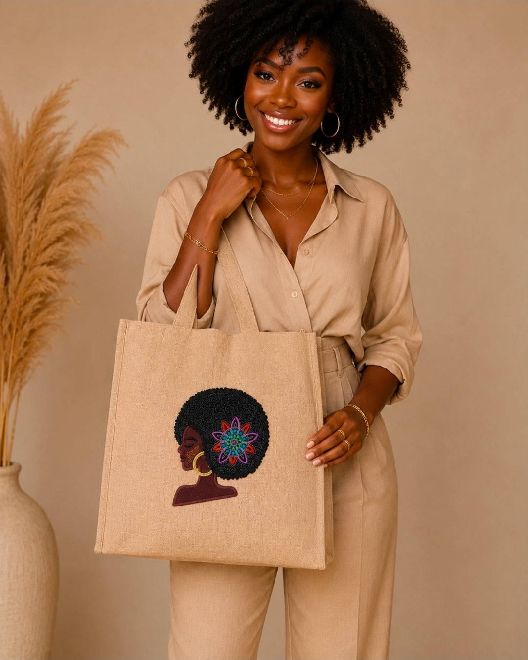 Sylvia Burlap Embroidered Tote Bag – Handmade in the USA by Milady Creates Inc.