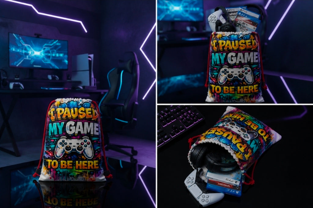I Paused My Game Sack - Sublimation Linen Drawstring Sack for Gamers