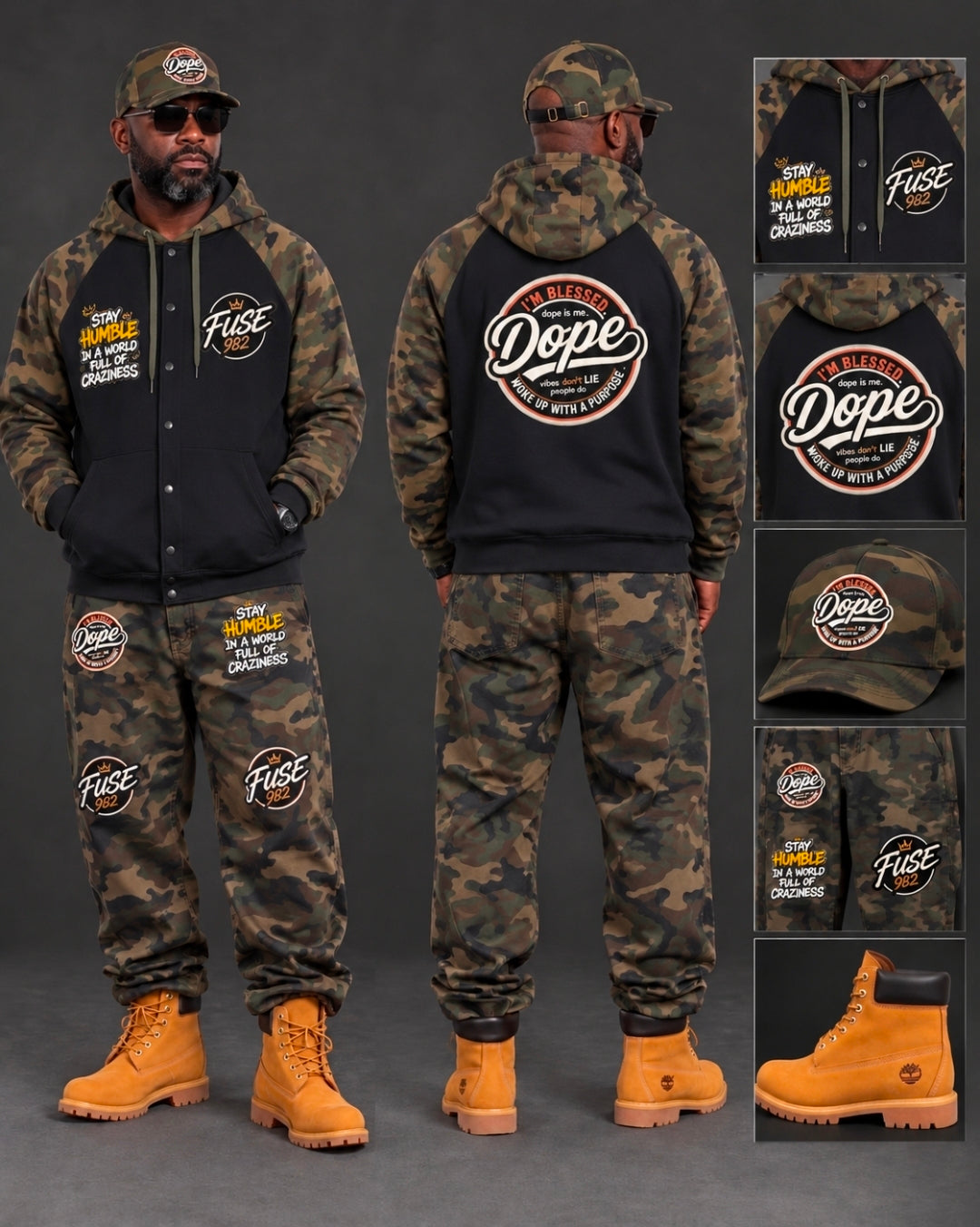 FUSE982 Unisex Camo-Splice Raglan Zip Hoodie