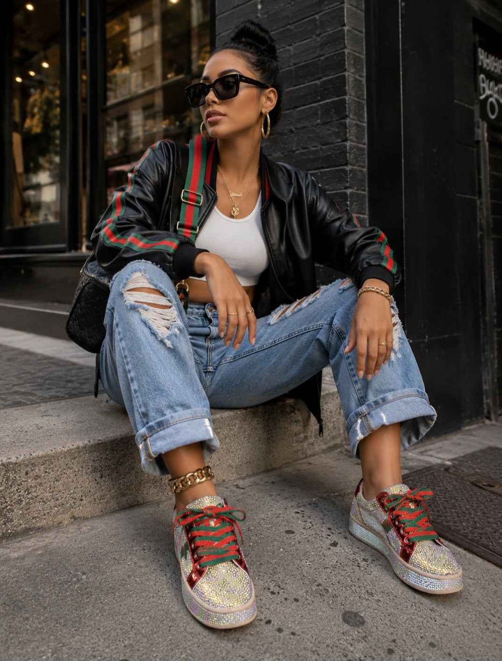 Rhinestone Round Toe Sneakers
