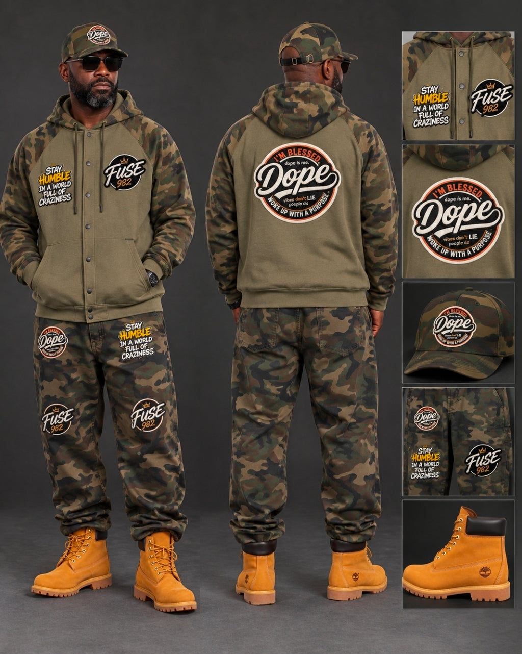 FUSE982 Unisex Camo-Splice Raglan Zip Hoodie