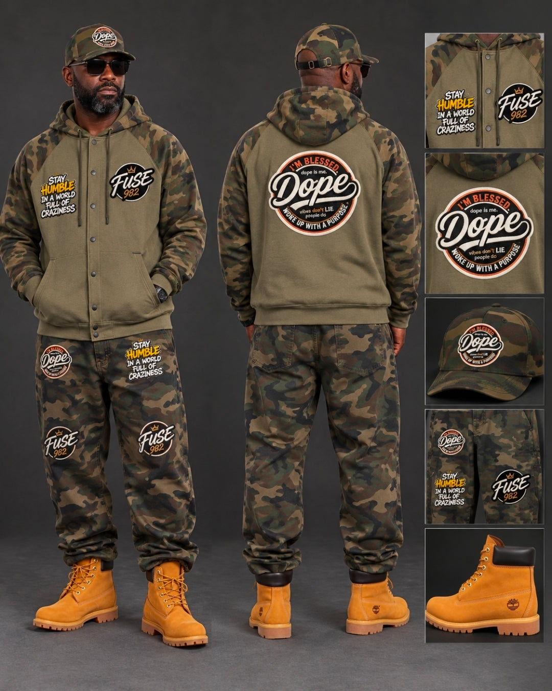FUSE982 Unisex Camo-Splice Raglan Zip Hoodie