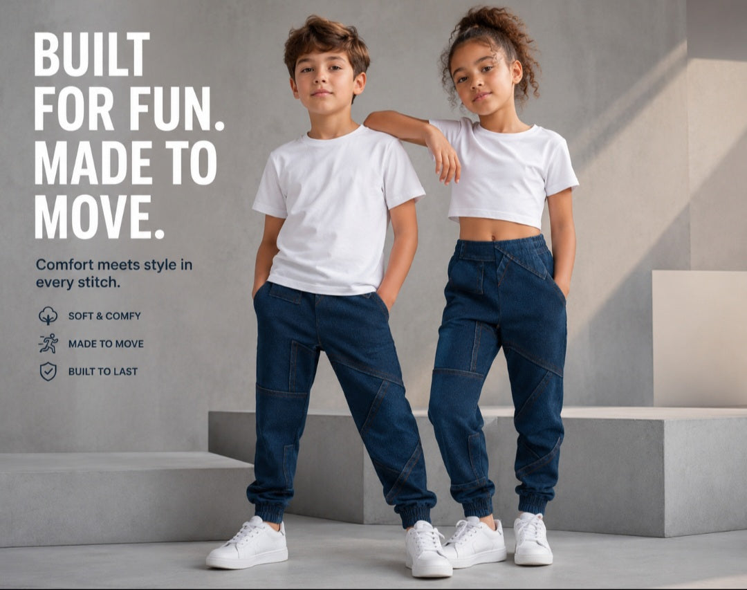 Youth Denim Joggers - Stylish and Comfortable Print for Kids