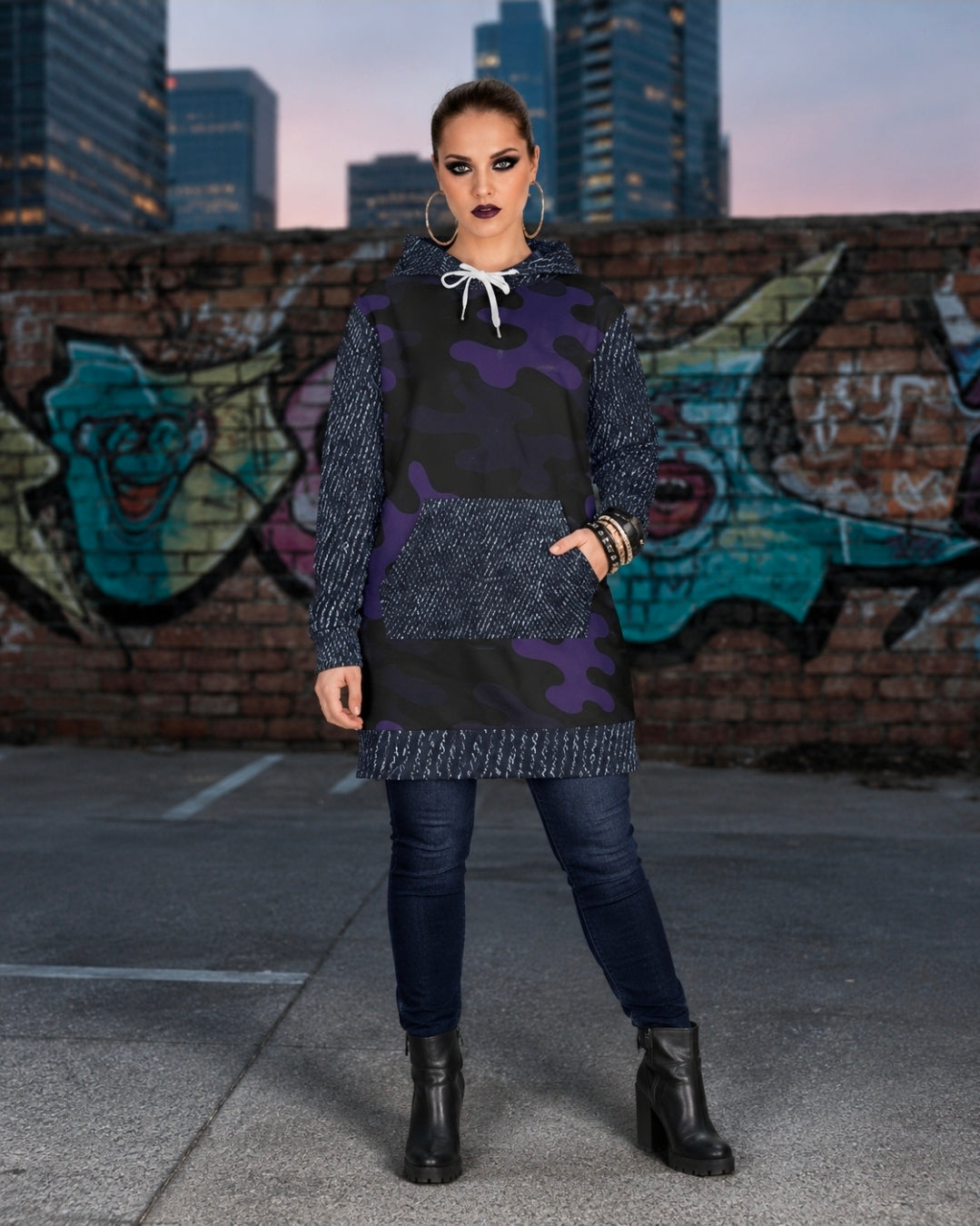 Women's Purple Camo Hoodie Dress for Stylish Comfort
