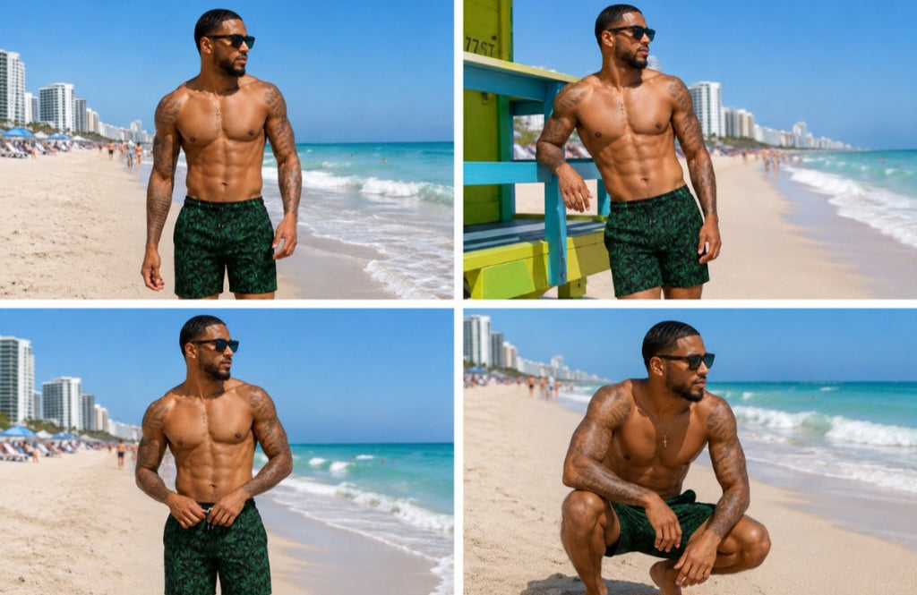 Men's Cannabis Leaf Swim Shorts in Dark Green All-Over Print