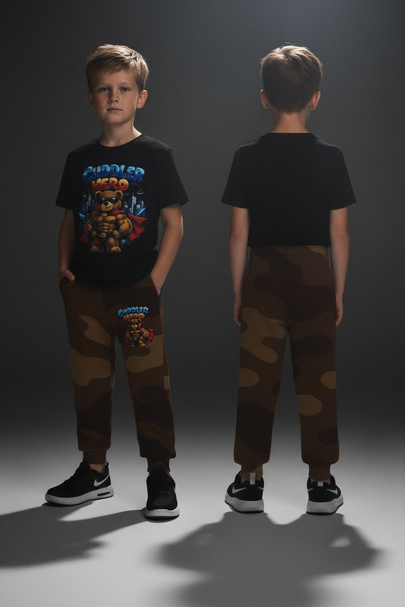 Camo Youth Joggers — "Cuddles Heroes" Character Sweatpants for Kids