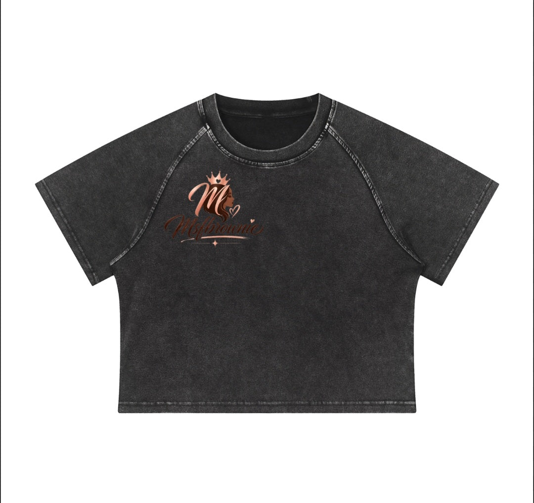 Msfbrownie Women's Mineral Wash Raglan Crop T-Shirt