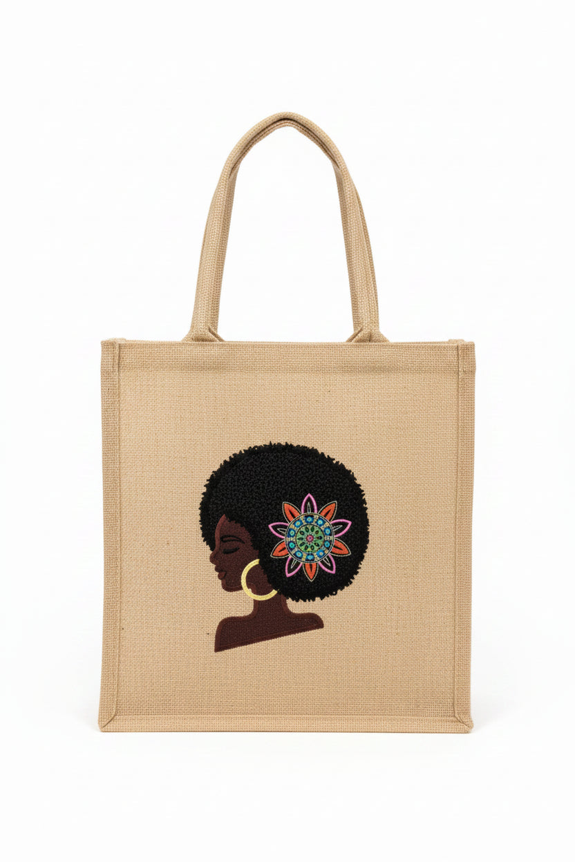 Sylvia Burlap Embroidered Tote Bag – Handmade in the USA by Milady Creates Inc.