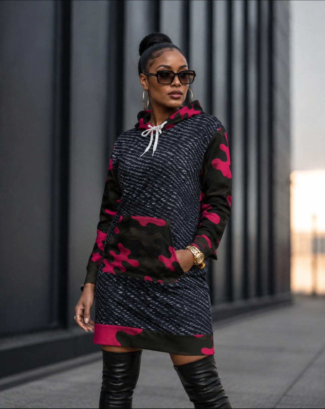 Women's Camo Pink Hoodie Dress for Stylish Comfort and Versatility