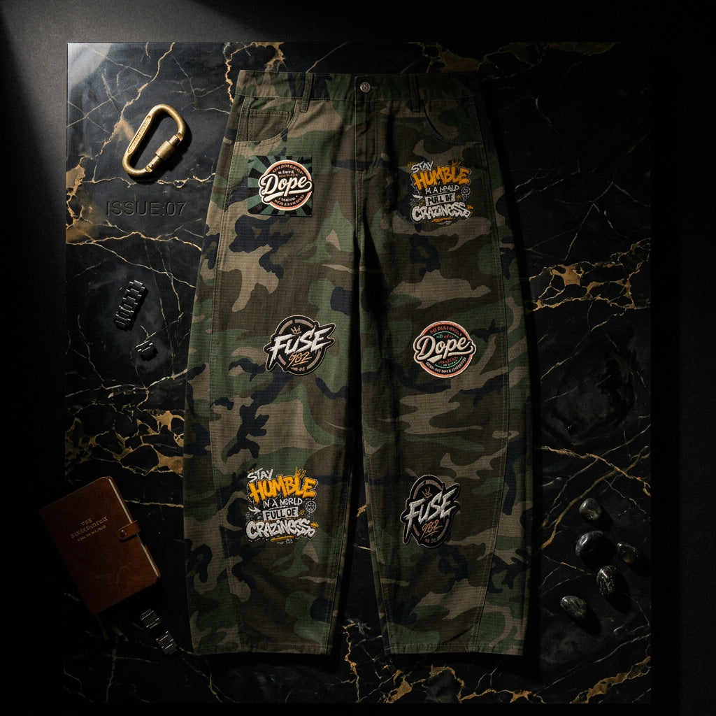 Men’s Camo Barrel Leg Cargo Pants