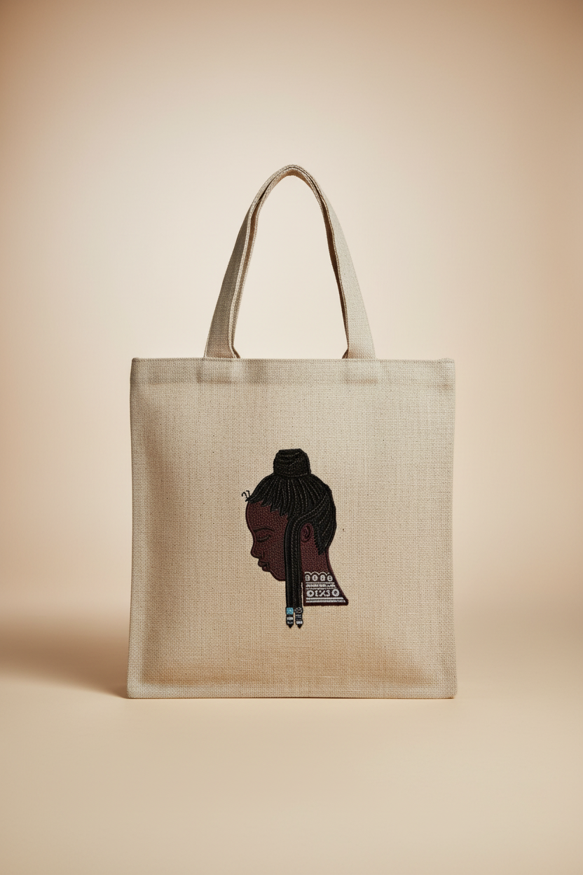 Nina Burlap Embroidered Tote Bag | Handmade in the USA | Milady Creates Inc.