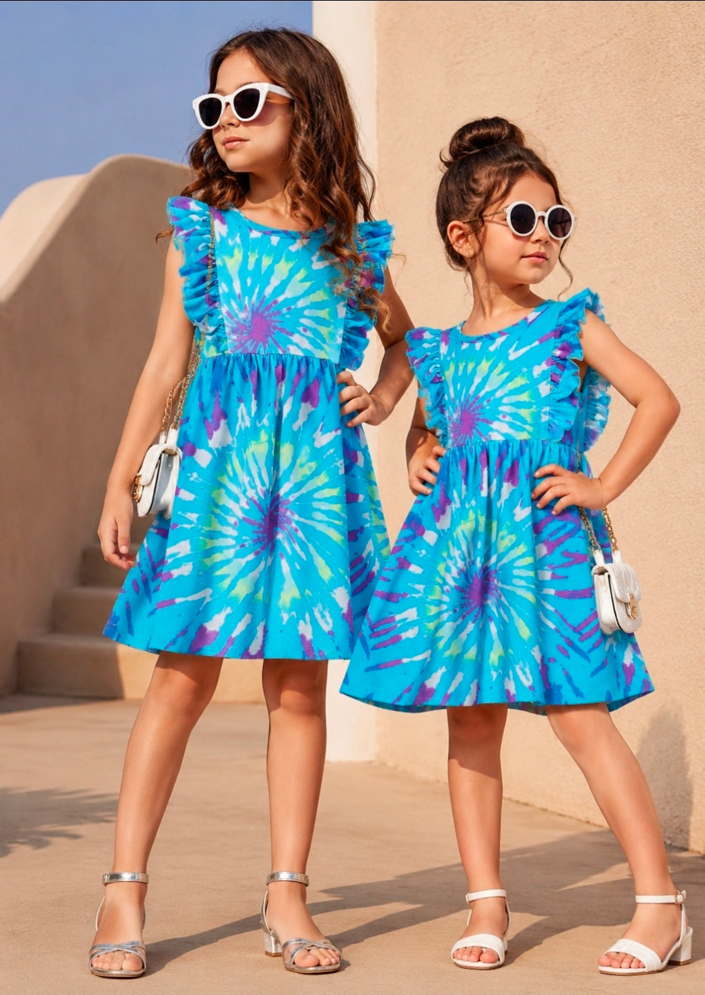 Children's Tie-Dye Ruffle Sleeve Dress