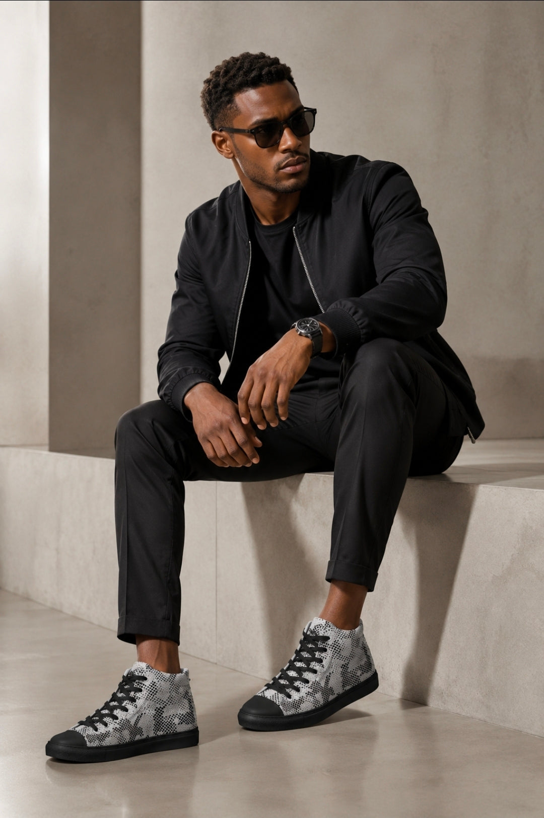 Diamond Camo High-Top Shoes for Men - Black Canvas Sneakers