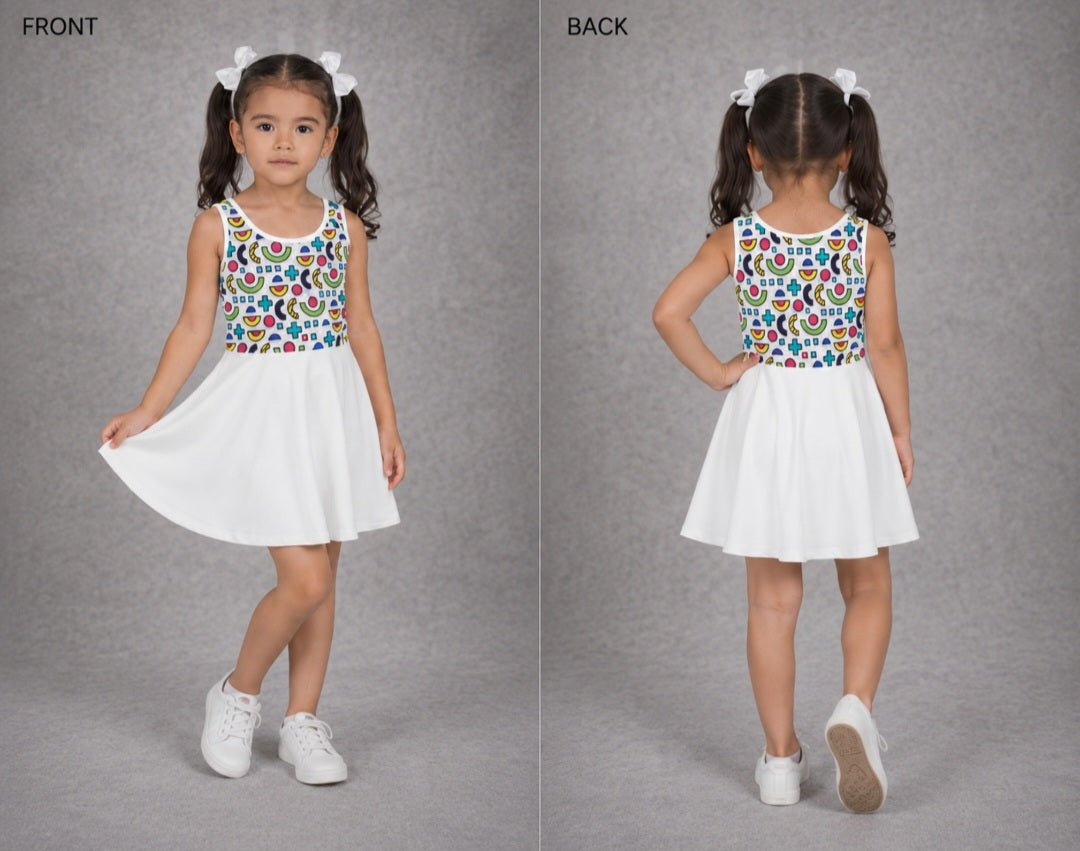 Girls' Colorful Sundress with Geometric Print - Sleeveless Summer Dress
