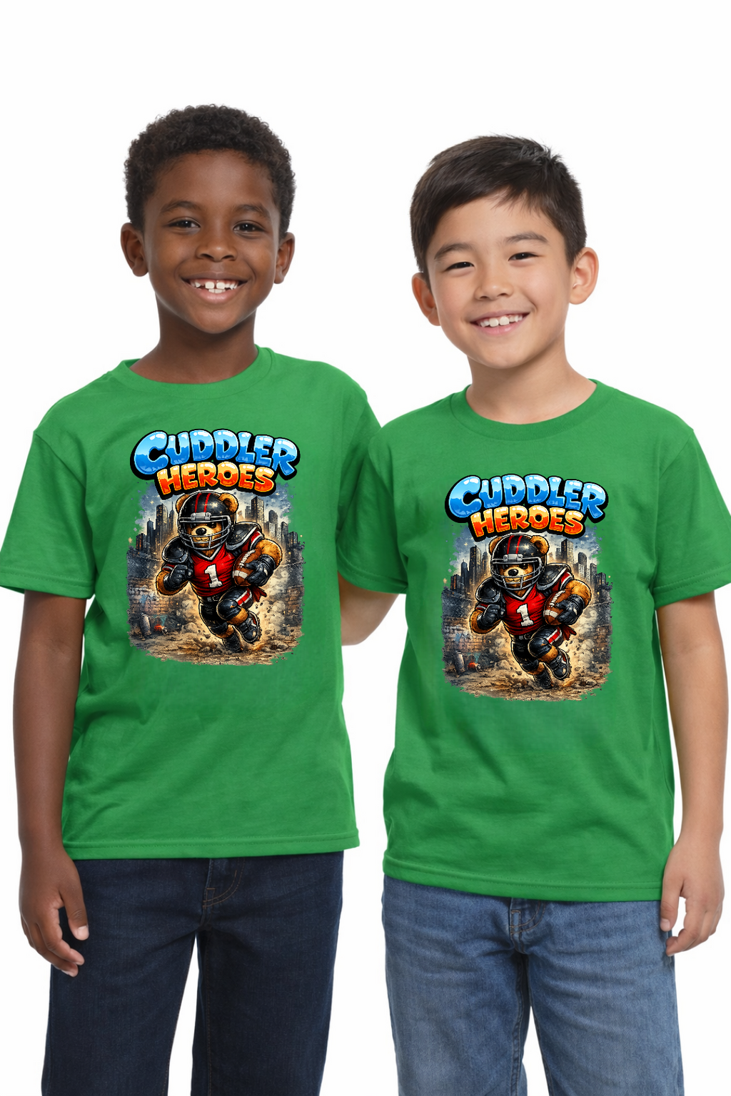 Kids Football Bear T-Shirt - Cuddler Heroes Graphic Tee for Boys and Girls