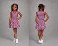 Girls Pink Black Chevron Sundress - Zigzag Sleeveless Dress for Stylish Summer Days