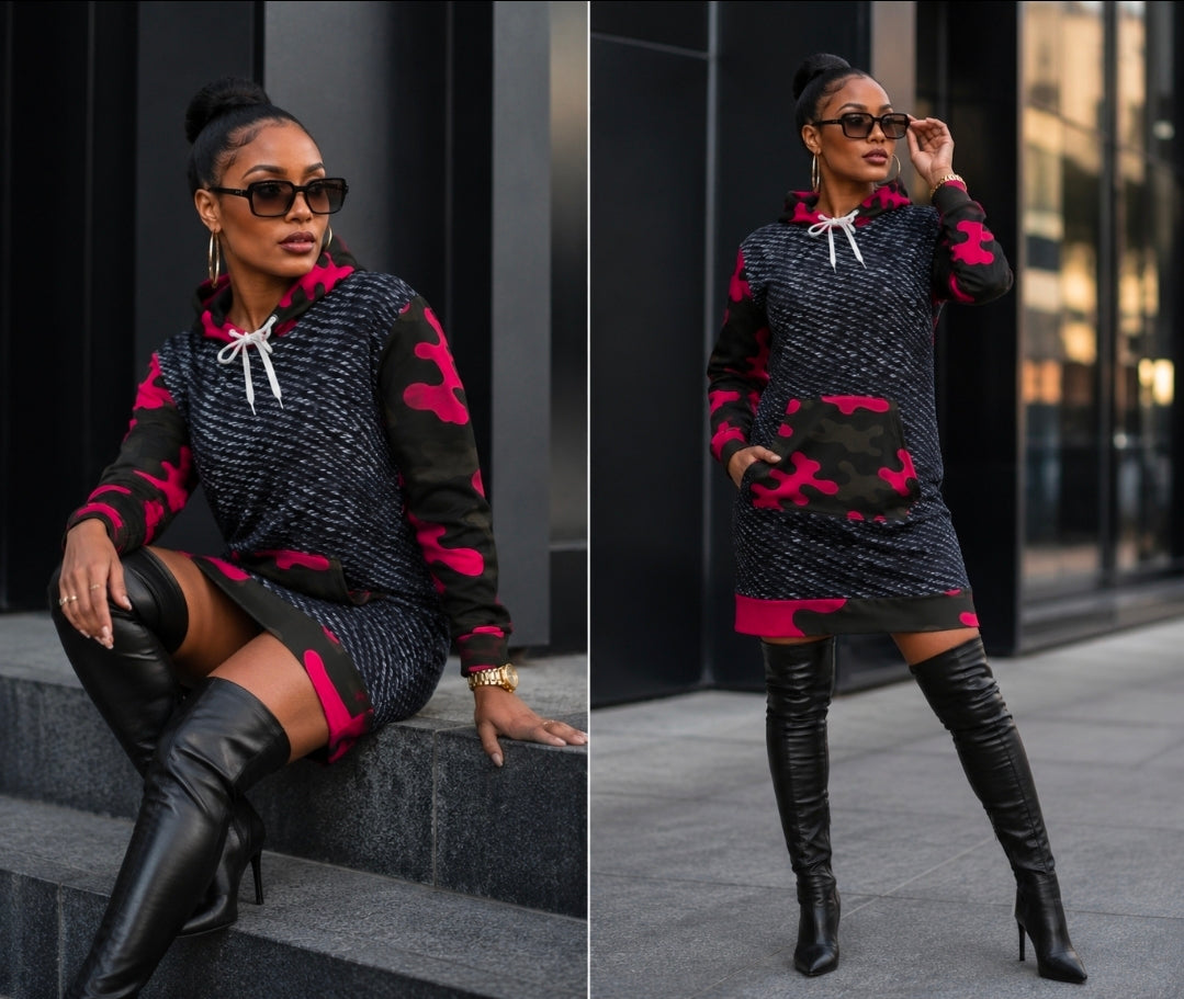 Women's Camo Pink Hoodie Dress for Stylish Comfort and Versatility