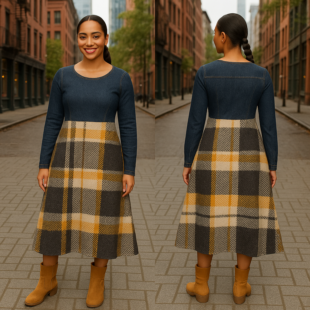 Women's Dance Dress - Denim Print and Flannel