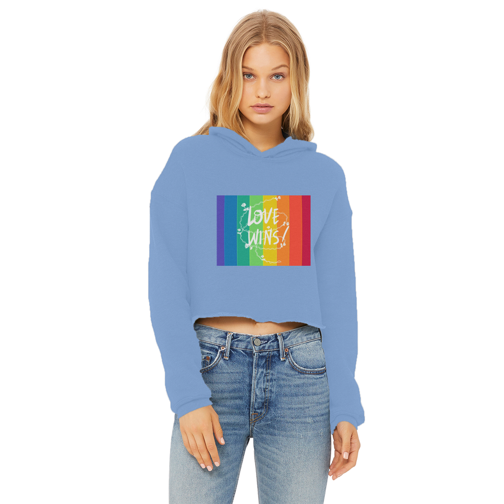 Love Wins Ladies Cropped Raw Edge Hoodie - IAKAM