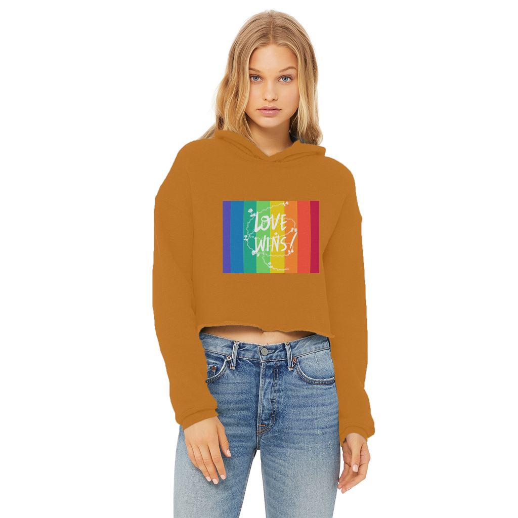 Love Wins Ladies Cropped Raw Edge Hoodie - IAKAM