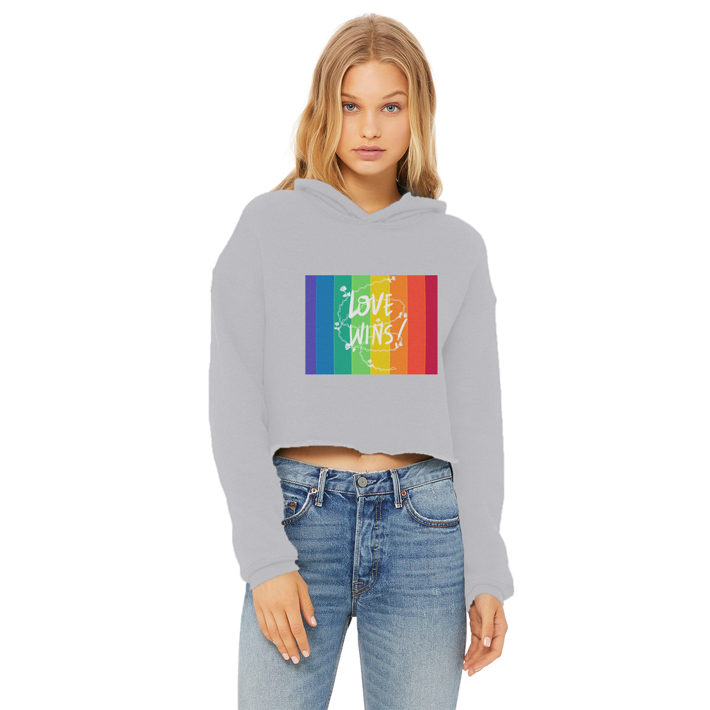 Love Wins Ladies Cropped Raw Edge Hoodie - IAKAM
